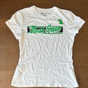 UNIVERISTY OF NORTHER TEXAS Champion Women's White Tee with MEAN Green Graphic